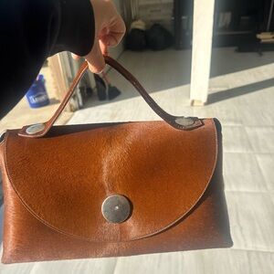 Celine Tan Leather Clutch with Silver Accents